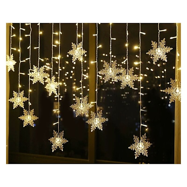 Lyslenker, Gardinlys, 4m 96 LED Juleledelys Snøflak 8 Lysmoduser, Vindudekorasjon, Jul, Bryllup, Bursdag, Hjem, Patio