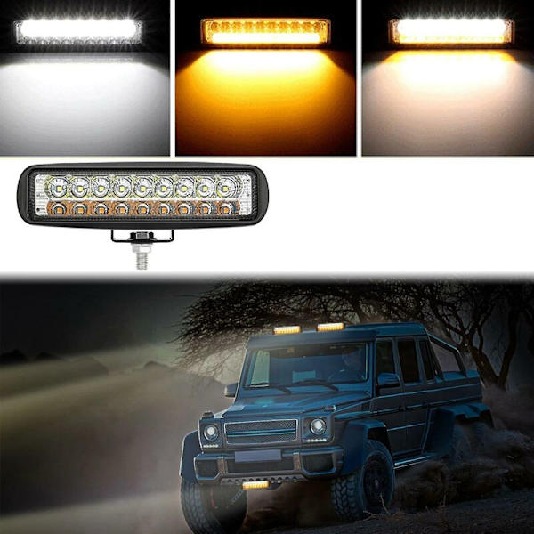 6 tommers 18W Vanntett Tåkelys Hvit+gul LED Arbeidslys Bar For Offroad Båt Traktor Lastebil