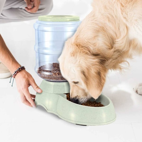 Foder- og Vandautomat til kæledyr - Automatisk Gravity Feeder - Foder- og Vanddispenser Sæt - Hund og Kat Skål - 1 Gallon Feeder og Vandautomat