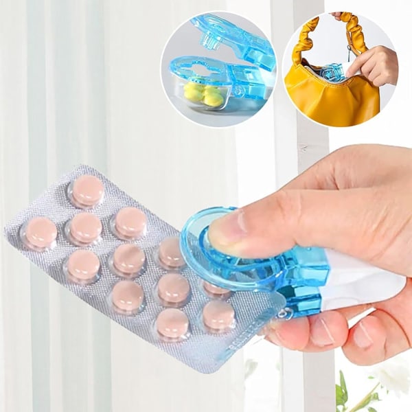 Bærbar pilledispenser, lille pilledispenserfjerner, pilleblisterpakkeåbnerhjælpemiddel, piller let at fjerne fra emballagen (2 stk.)