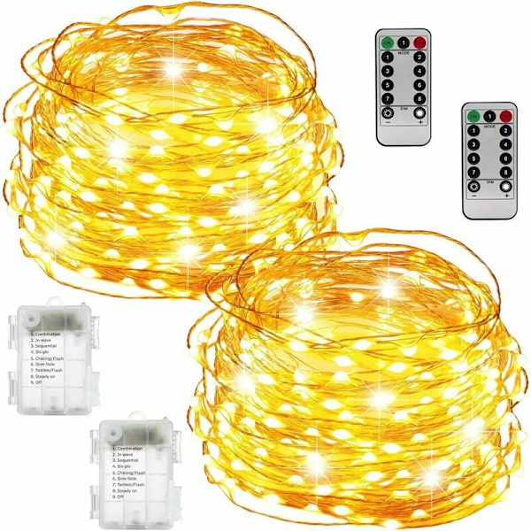 Soveværelses Lysstreng [Sæt af 2] 10M 100LED Mini Batteridrevet LED Lysstreng Indendørs & Udendørs Dekoration Lys Fe Lys til Soveværelse Jul