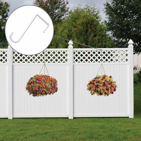 12 stk. Vinyl Gjerde Kroker, 2 x 6\" (5.2 x 15.2cm) Terrasse Kroker, Hvite Pulverlakkert Stål Gjerde Kroker for å henge planter, lys, bassengutstyr.