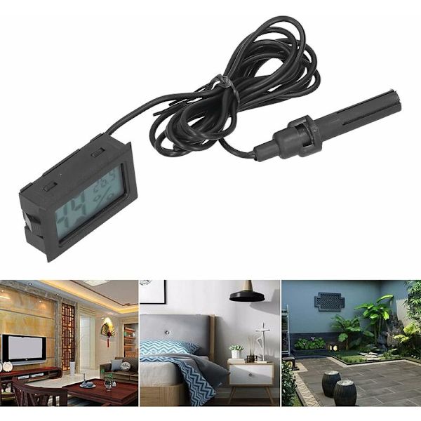 Temperatur- og fuktighetsmåler, innendørs LCD-hygrometertermometer -50℃ 70℃ Beste visuelle effekt Mini elektronisk svart for drivhus