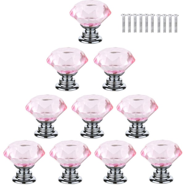 10 x 40 mm Handtag Knopp Diamant Bling Dekoration Rosa Möbeldörr Lådskåp - Rosa - Rosa