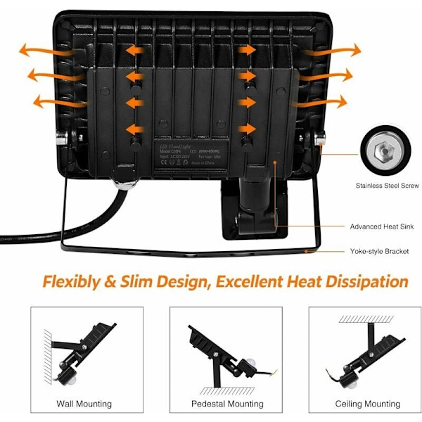 LaBlanc-LED-belysning - Utomhus LED-belysning med rörelsesensor - 10000LM, 100W, kallvit 6500K, IP66 vattentät - Lämplig för trädgård, garage,