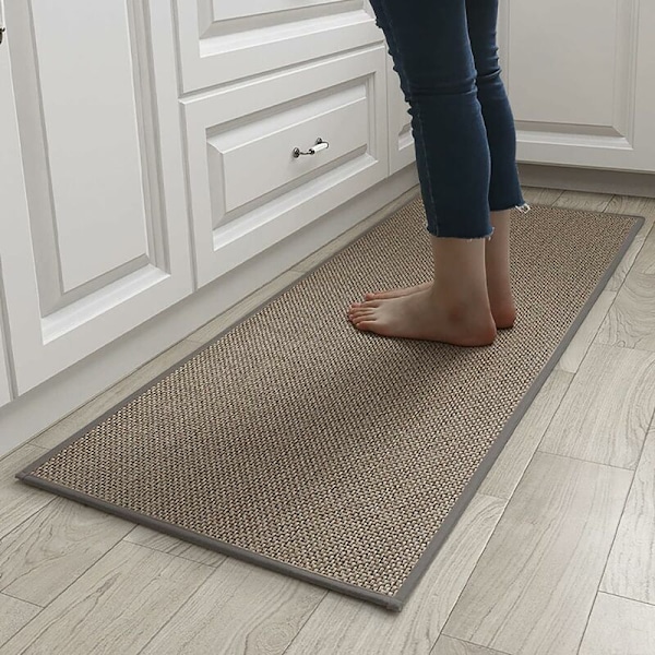 Anro Vaskbar Køkkenmåtte, Skridsikker, Kunstig Sisal, Kunstig Jute, Vævet - Køkken- og Spisestue Måtte - Naturlig Gummiryg - 44 x 120 cm