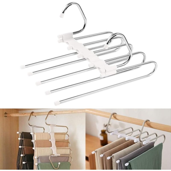 Hvid Multi-Buksestang, 2 Styk Buksestænger Pladsbesparende Stang, Magisk Multi-Stang Opbevaring, Rustfrit Stål Multifunktionel Foldbar Ikke-Glid