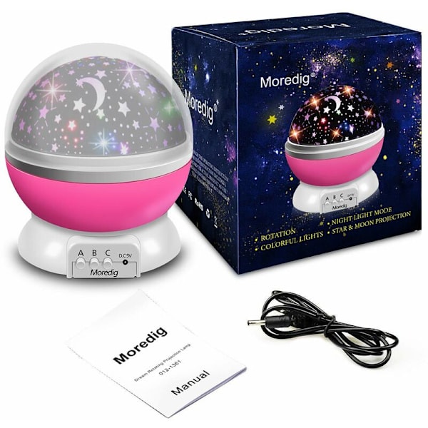 Stjernehimmel Projektor Natlys, Babylys 360° Rotation LED Stjernelys Lampe Stjernehimmel Projektor med 8 Farvede Lys Projektion, Perfekt Gave til