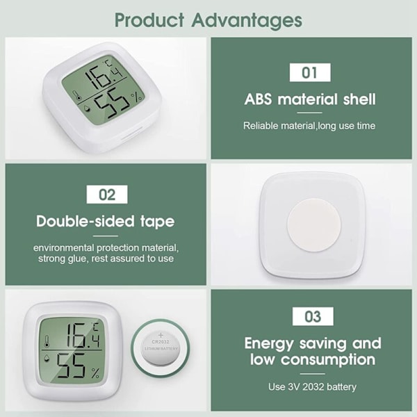 Mini LCD Digital Termometer Hygrometer 3-pack Inomhus Fuktighetsmätare Lämplig för Sovrum, Senior