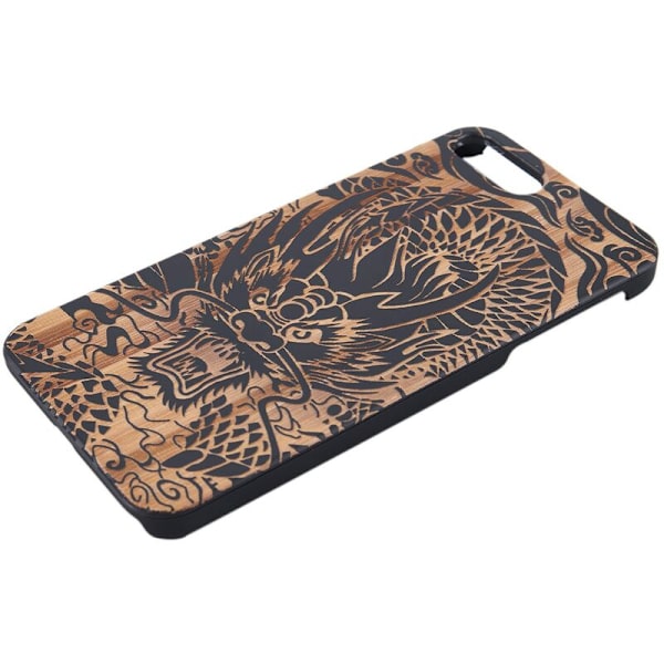 Bambusdeksel Ny Svart Bakside Dragemønster Utskåret Hard PC for 7 plus / 8 plus 5,5 tommer