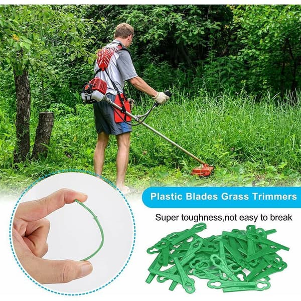 100 stk. erstatningsplastblader for gresstrimmer, gressklipperblad, trådløs buskskjærerblader, erstatningsblader for hageplen (L83 G