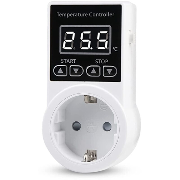 1 Termostatuttag med sensor, Digital temperaturstyrd uttag, Vattentät temperaturswitch, EU-kontakt