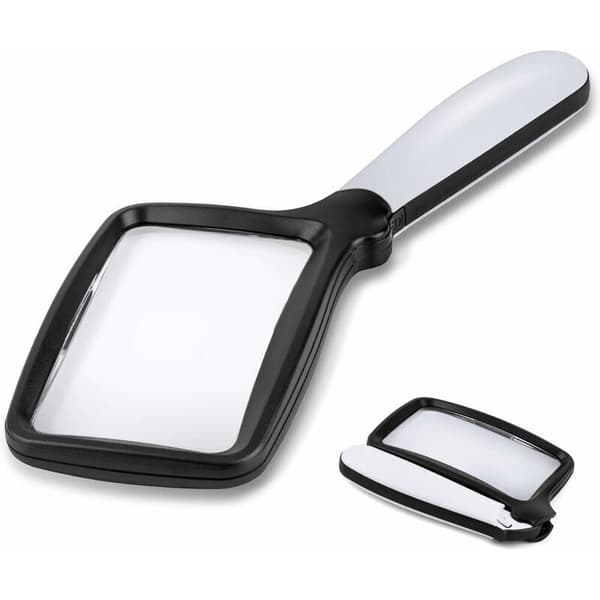 Folding Lommelykt med forstørrelsesglass, Stor Rektangulær 3X Leseforstørrelse med Dimbar LED for Eldre med Makuladegenerasjon, Aviser