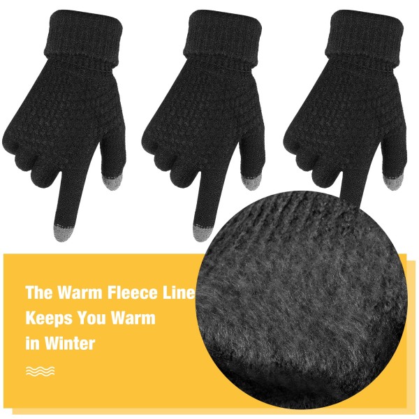 4 par vinterhandsker med berøringsskærm til kvinder Termisk fleece foret strikkede handsker Elastiske manchet vinterhandsker