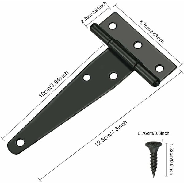 6 stk. Skur-Dørhængsler Heavy Duty Strap Tee Hængsel 100mm/4Inch Rustfri T Hængsler Portdør Lade Smedejernsarbejde med 36 stk. Skruer til Porte Skur Døre Vindue