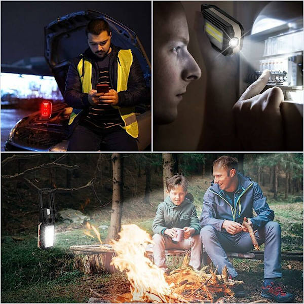 LED Arbejdslys Campinglys Genopladelig LED Spotlight Genopladelig Arbejdslys COB Værkstedslampe Lommelygte med Magnetisk Base til Garage, Ca