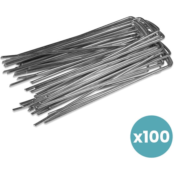 100x Sardiner Stake - Pakke med 100 galvaniserede stål mulch hæfteklammer - Fastgørelse af presenning, telt, net, hegn