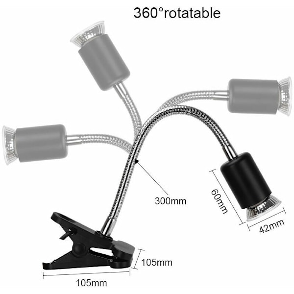 Skildpadde Varmelampe, 1 UVA UVB 50W Pærer, Infrarød Terrarium Varmelampe Klemmelampe med 30CM Svanehals Lampholder til Krybdyr og Padder,