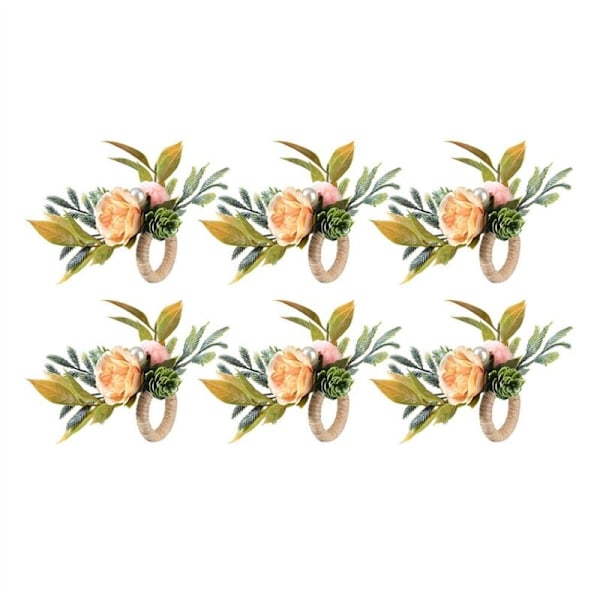 Serviettringer, 6-pak blomsterserviettholdere med perlebordringer for bryllup, fest, jul, høytid