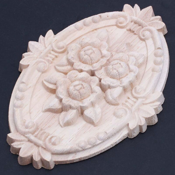 4X Retro Träornament Applikation Carving för Möbel Skåpdörr Dekoration (13X9cm)
