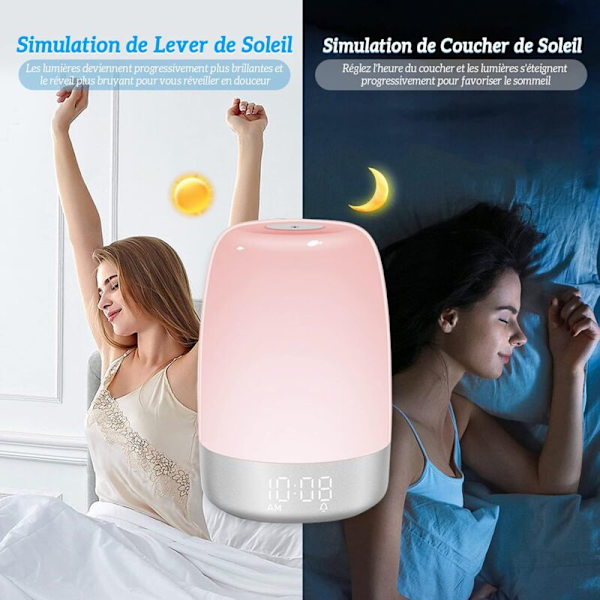 LaBlanc - Dimbar Sänglampa med Touchkontroll, Väckarklocka - med RGB-färgad nattlampa, Timer - Sovrum, Sömn