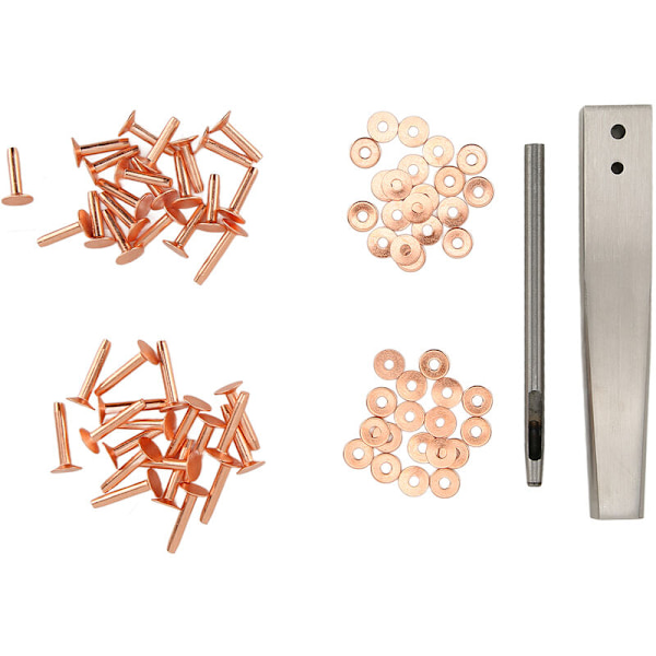 Kobber Nitter Burr Sett, Kobber Nitter med Settverktøy, Rustfrie Studs, DIY Lærhåndverk Verktøy for Klærveske, Belte Stil C