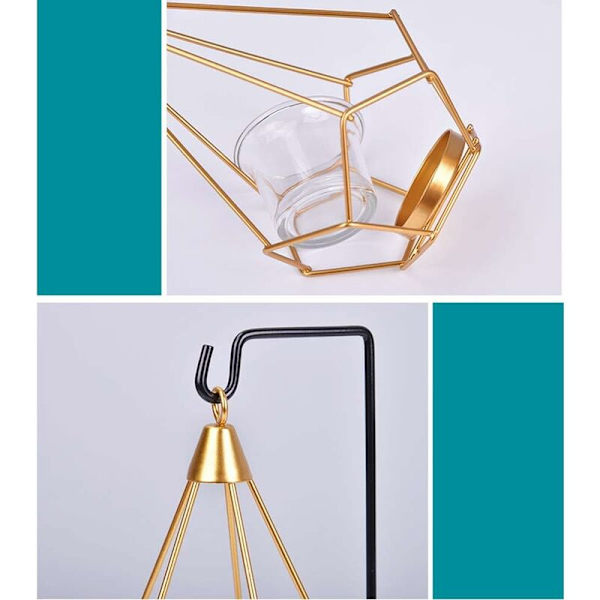 Ljusstakar Dekoration, Geometrisk Tealight Ljusstake med Glaskopp och Display Stativ, Metall Geometrisk Glas Ljusstake, Ljusstakar för Hom