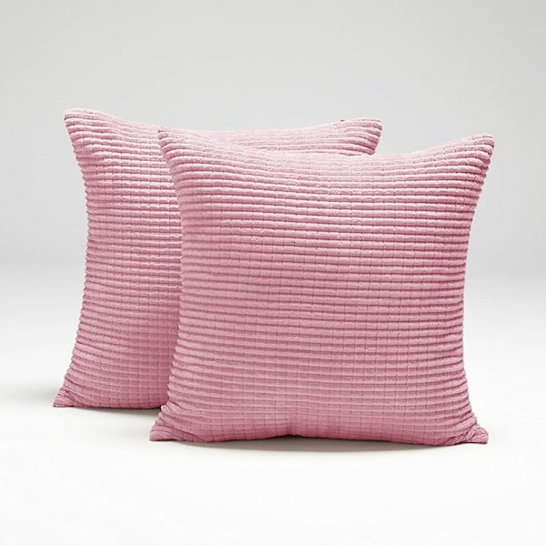 Pudebetræk med stribet mønster, sæt af 2, Corduroy pudebetræk, bløde ensfarvede pudebetræk til soveværelse sofa - 16''x16'' Babyrosa