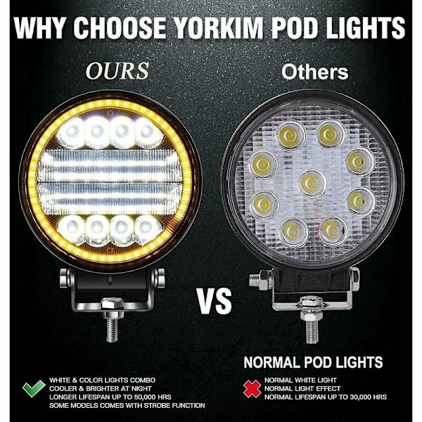 2x 4 tommers 200W LED arbeidslys Combo Spot Off Road Kjøring Amber Fog Lampe