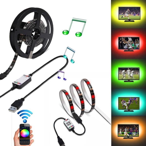 16,4 fot LED-striplys med Bluetooth-fjernkontroll APP-kontroll Fargeskiftende RGB-synkronisering Musikk for romdekor