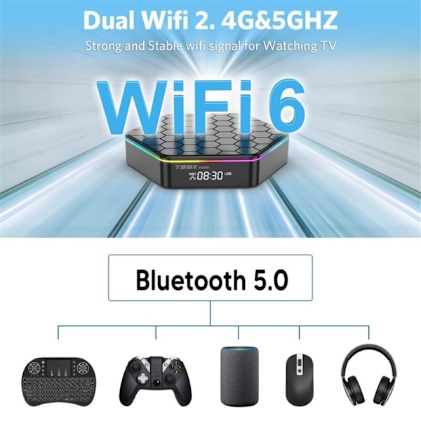 T95Z plus Android 12 TV Box 8K Allwinner H618 2.4G 5G WiFi 6 BT 5.0 Media Player Android Box 2GB+16GB, EU-stik