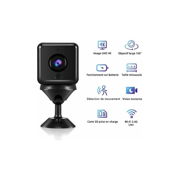 4K Mini WiFi-valvontakamera - Yökuvaus ja liikeilmoitus - Pitkä akun kesto - Ihanteellinen kotiin, vauvalle, eläimille, autoon