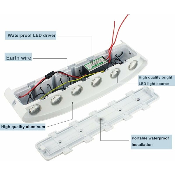 LED Indendørs Vægskinne 12W Hvid Moderne Vægslampe, IP65 Vandafvisende Aluminium Udendørs Vægskinner, Op Ned Spotlampe til Stue Soveværelse Gang Trappe