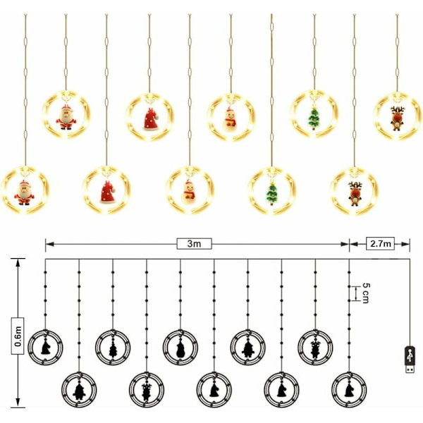 Jouluikkunavalon Garlandi, Sisätilojen Joulukoriste, Jouluvaloverho, Jouluripustus, Led-Garlandi-Ikkunakoriste, 120 Led-Lamppua