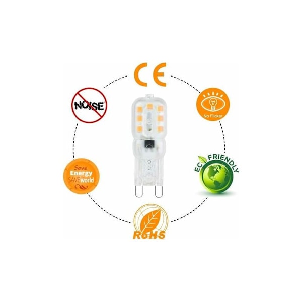 G9 LED-lampor 3W motsvarande G9 halogenlampa, varmvit 3000K, 360 grader, flimmerfri, 10-pack