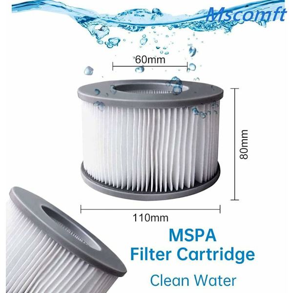 Sæt med 4 udskiftningsfilterpatroner, til Whirlpool MSPAs, Hot Spas og andre oppustelige pools, passer til filtermodeller fra 2020