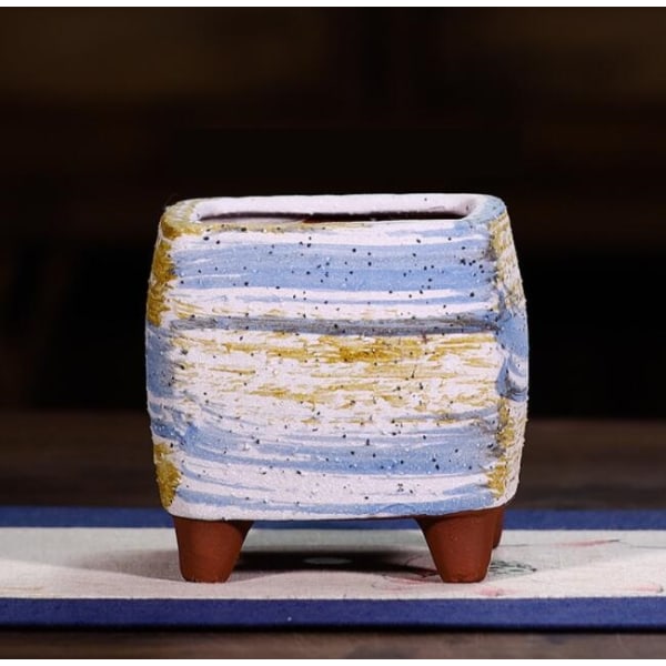 Plantekar, trau og balkong Lilla sand keramisk blomsterpotte enkel personlighet rå keramikk (stor frostet firkant/blå børste)