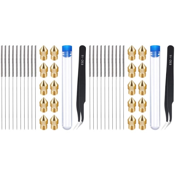 42-delt 3D-printerdyse-rengjøringssett og 0,4 mm Mk8-dyse-nåler