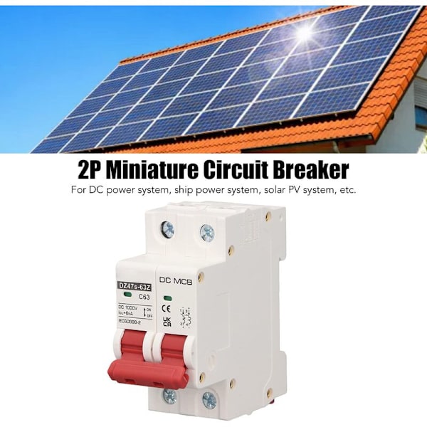 IP65 Vanntett Solcelle Automatsikring DC Miniatyr Automatsikring 2P 1000V 63A 6KA DC Solcelle Automatsikring DIN Skinnemontering DC Frakobling Bryter