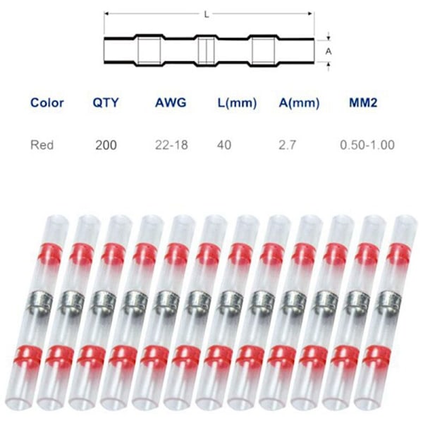 200 stk. AWG 22-18 serie loddetrådsstik Loddemuffer Krympemuffer Vandtætte isolerede ledningsklemmer Ledningsafisoleringsværktøj