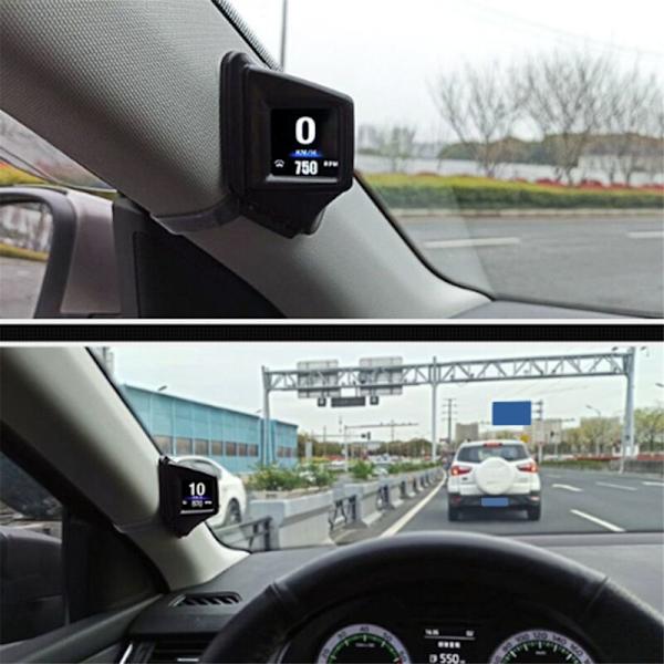 Auton Head Up -näyttö, kaksoisjärjestelmä HUD OBDII & GPS A-pilari, nopeus, kierrosluku, ylinopeusvaroitus, monitoimilaite