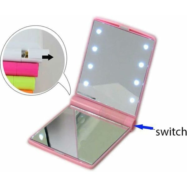 Ficklampa LED Ljus Bärbar Makeup Kosmetisk Makeup Spegel 8 LED Lampor Ficklampa Spegel Dubbelsidig Touch Fällbar Ljus Makeup Spegel Rosa X
