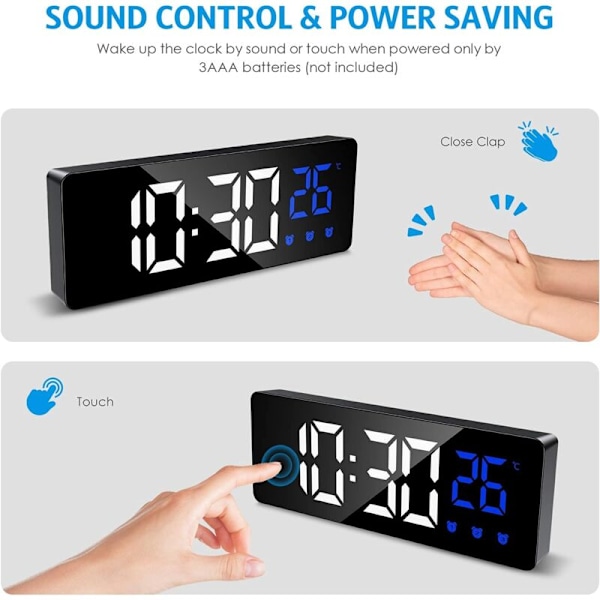 Digital väckarklocka, smart morgonväckarklocka med 3 larm och snooze-funktion, sängbordsklocka med LED-display som visar tid och temperatur