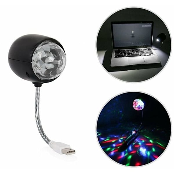 USB-diskopallo, RGB-värinen pyörivä LED-juhlalamppu 3 W:n kirjan kanssa, USB-käyttöinen (musta)