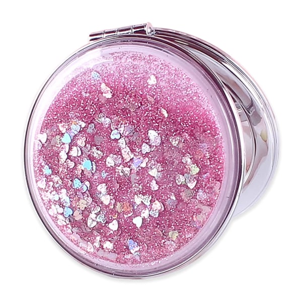 Kompakt spejl, lommespejl, rundt dynamisk kviksand og dobbeltsidet sammenfoldelig bærbar lomme mini makeup spejl (pink)
