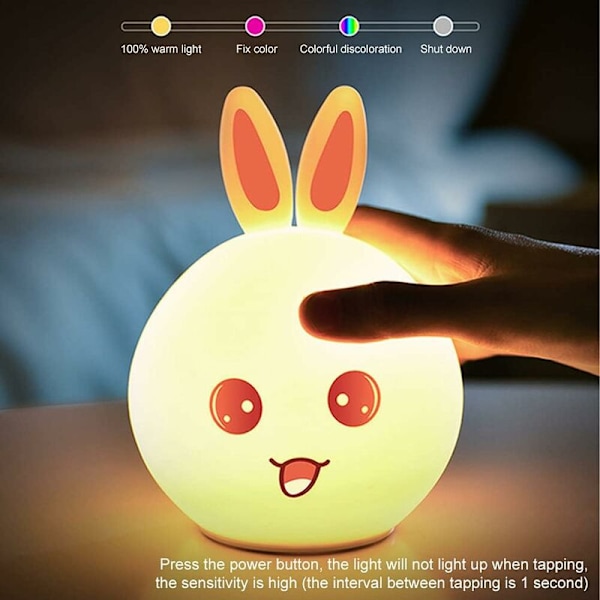 LED Natlampe til Børn, Silikon Kanin Natlys USB Genopladelig Farverig LED Bordlampe til Babyværelse