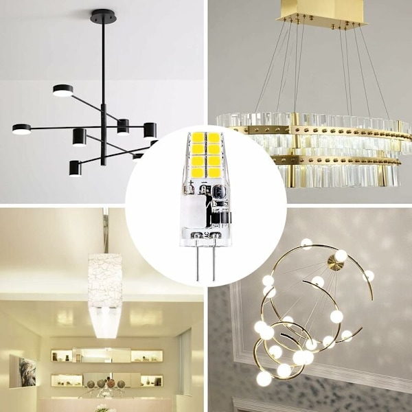 3W G4 LED-pære, 6000K kald hvit, tilsvarende 35W G4 halogenpære, AC/DC 12V, 300 lumen, ikke-dimbar, 10-pakning