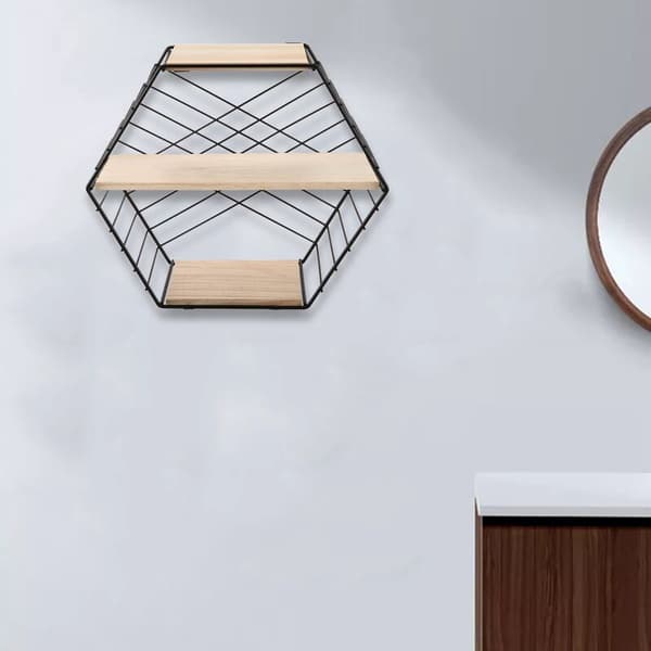 Gitterophængskrog Soveværelse Display Rack Hexagonal 3 Lags Rack Organizer Jernkunst Sort