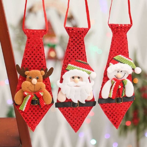 Juleslips, 3 STK Morsomme paljetter Santa Snømann Hjortmønster Slips med paljetter, flotte juleopphengende ornamenter, egnet til jul H