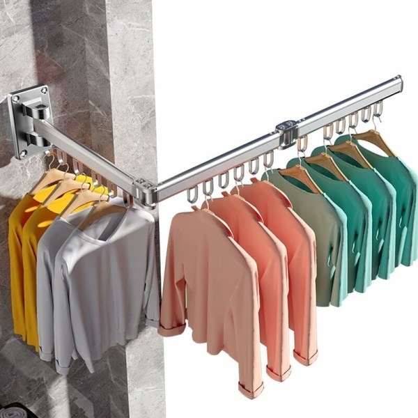 Wall-Mounted Laundry Drying Rack, Foldable Indoor and Outdoor Clothes Drying Rack, Aluminum - Silver